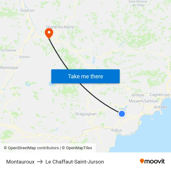 Montauroux to Le Chaffaut-Saint-Jurson map