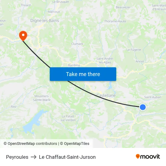 Peyroules to Le Chaffaut-Saint-Jurson map