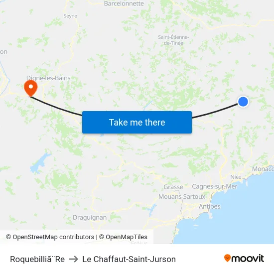 Roquebilliã¨Re to Le Chaffaut-Saint-Jurson map