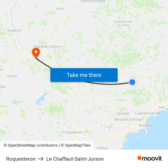 Roquesteron to Le Chaffaut-Saint-Jurson map