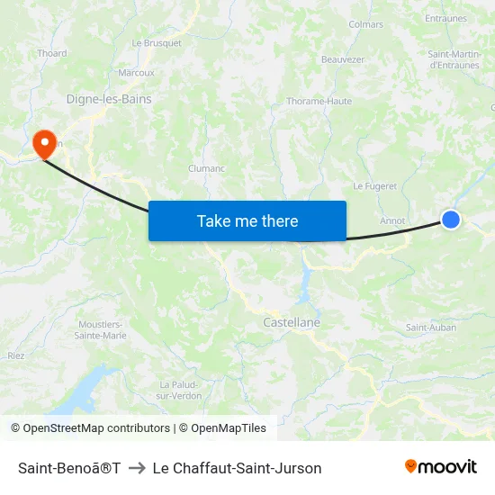 Saint-Benoã®T to Le Chaffaut-Saint-Jurson map