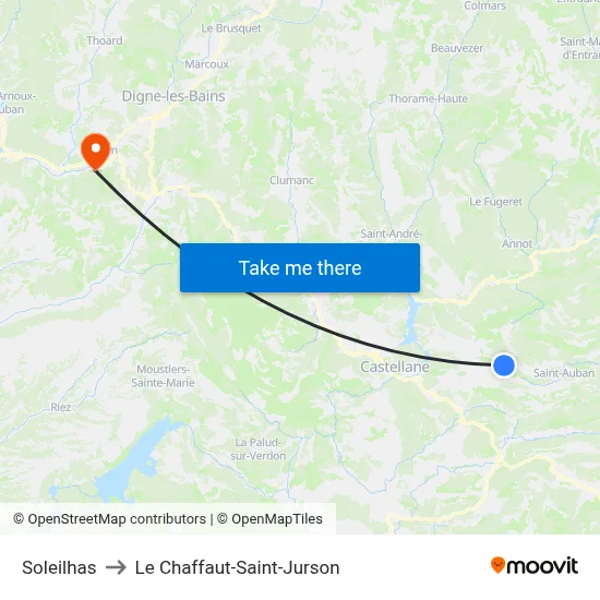 Soleilhas to Le Chaffaut-Saint-Jurson map