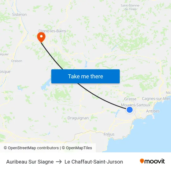 Auribeau Sur Siagne to Le Chaffaut-Saint-Jurson map