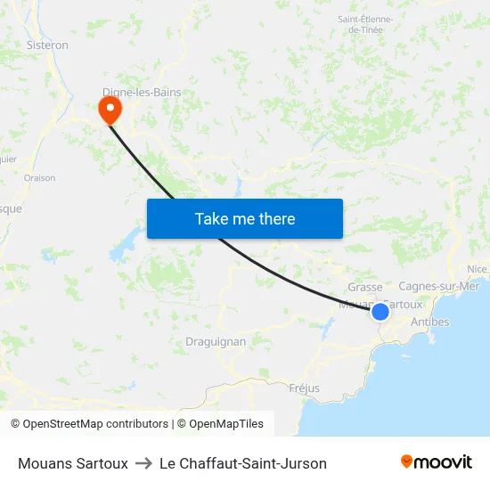 Mouans Sartoux to Le Chaffaut-Saint-Jurson map