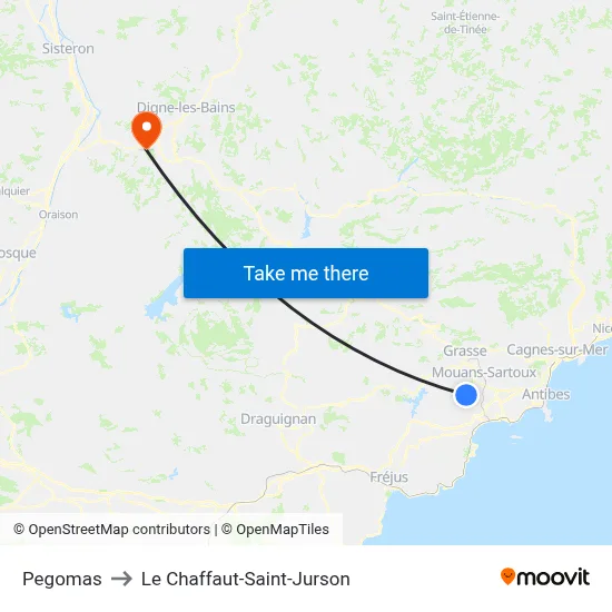 Pegomas to Le Chaffaut-Saint-Jurson map