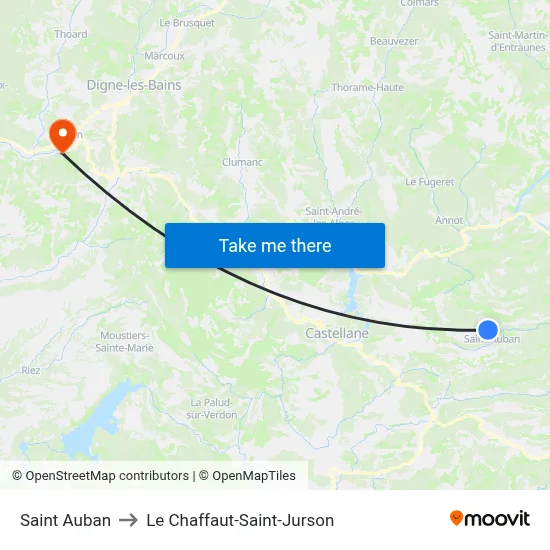 Saint Auban to Le Chaffaut-Saint-Jurson map
