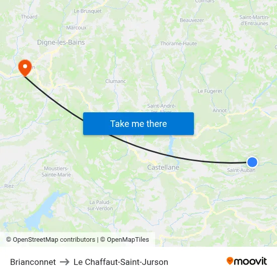 Brianconnet to Le Chaffaut-Saint-Jurson map