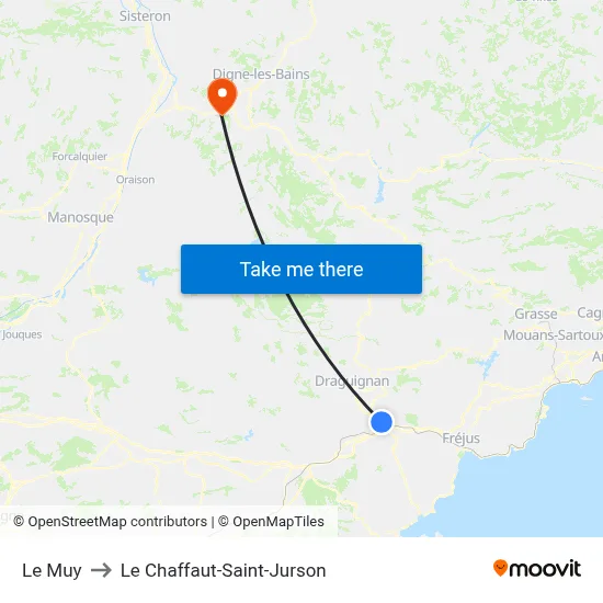Le Muy to Le Chaffaut-Saint-Jurson map