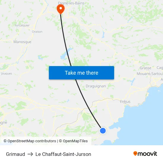 Grimaud to Le Chaffaut-Saint-Jurson map