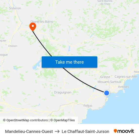 Mandelieu-Cannes-Ouest to Le Chaffaut-Saint-Jurson map