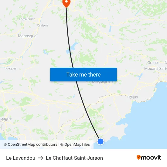 Le Lavandou to Le Chaffaut-Saint-Jurson map