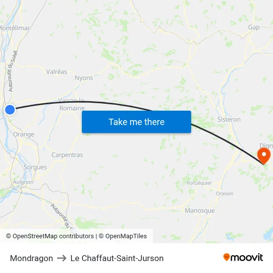 Mondragon to Le Chaffaut-Saint-Jurson map