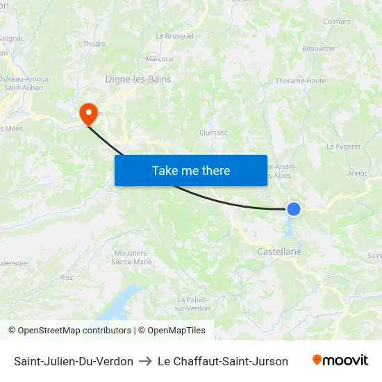 Saint-Julien-Du-Verdon to Le Chaffaut-Saint-Jurson map