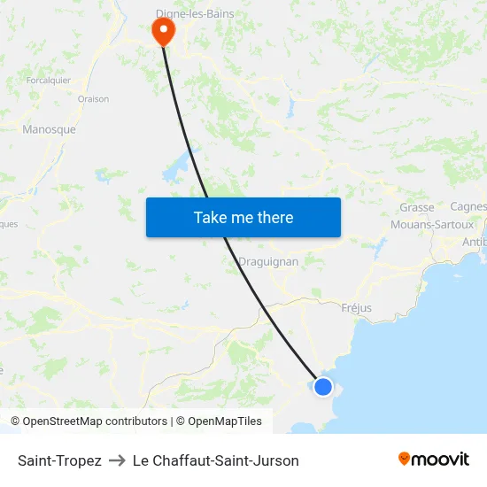 Saint-Tropez to Le Chaffaut-Saint-Jurson map