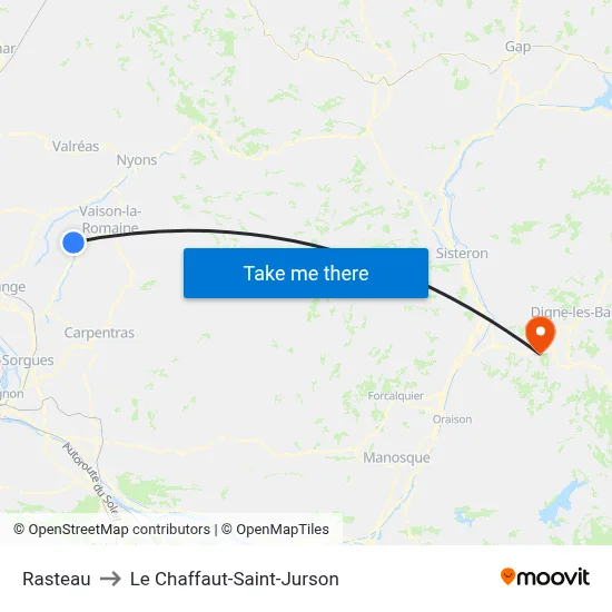 Rasteau to Le Chaffaut-Saint-Jurson map