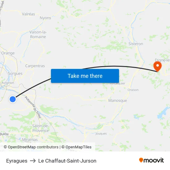 Eyragues to Le Chaffaut-Saint-Jurson map