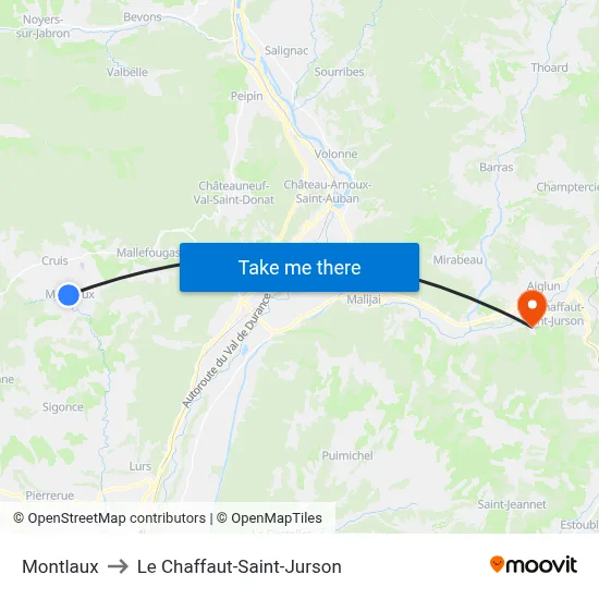 Montlaux to Le Chaffaut-Saint-Jurson map