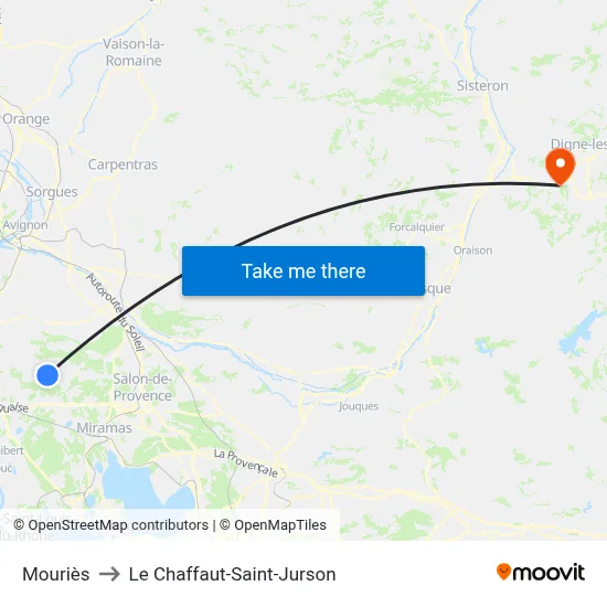 Mouriès to Le Chaffaut-Saint-Jurson map