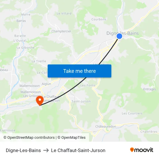Digne-Les-Bains to Le Chaffaut-Saint-Jurson map