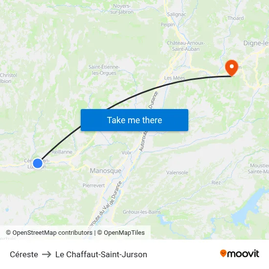 Céreste to Le Chaffaut-Saint-Jurson map