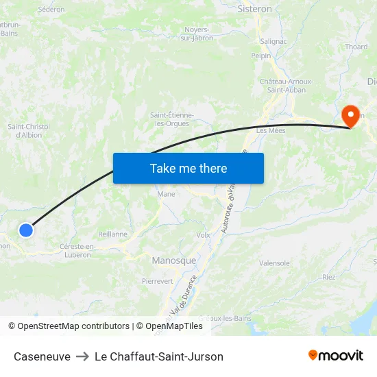 Caseneuve to Le Chaffaut-Saint-Jurson map