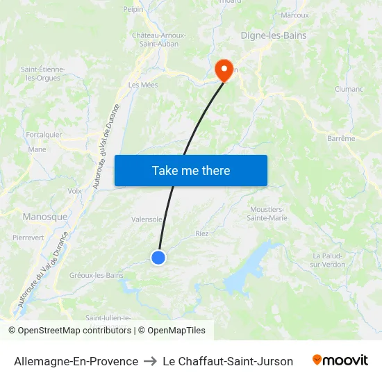 Allemagne-En-Provence to Le Chaffaut-Saint-Jurson map