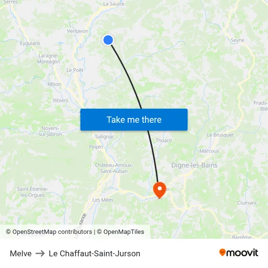 Melve to Le Chaffaut-Saint-Jurson map
