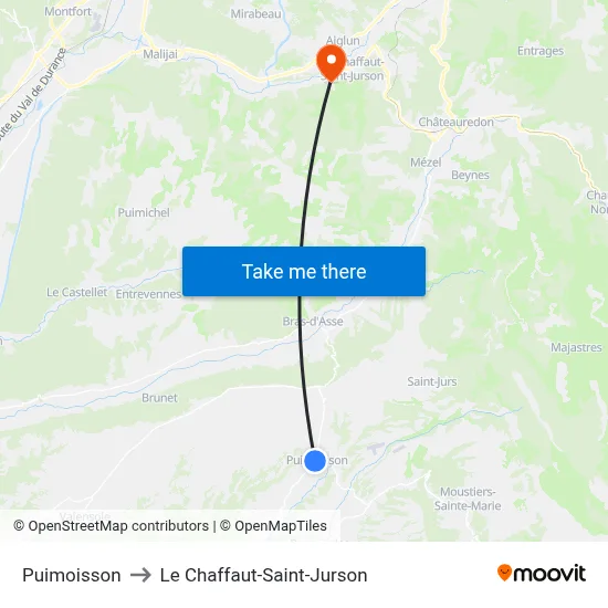 Puimoisson to Le Chaffaut-Saint-Jurson map