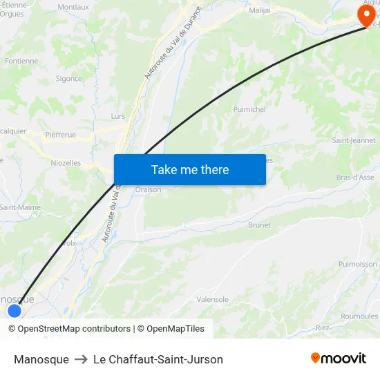 Manosque to Le Chaffaut-Saint-Jurson map