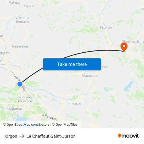 Orgon to Le Chaffaut-Saint-Jurson map