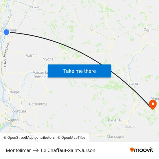 Montélimar to Le Chaffaut-Saint-Jurson map