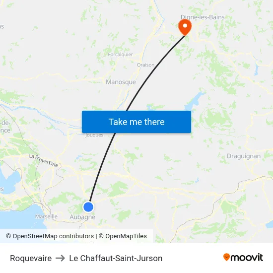 Roquevaire to Le Chaffaut-Saint-Jurson map