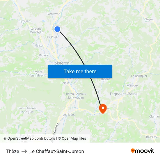 Thèze to Le Chaffaut-Saint-Jurson map
