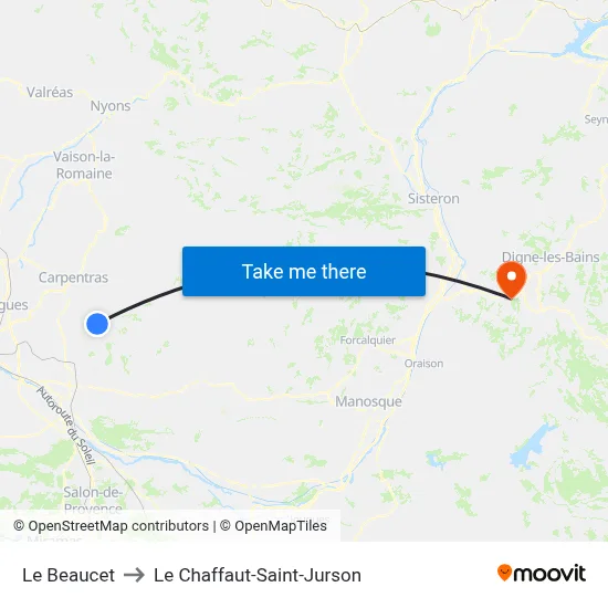 Le Beaucet to Le Chaffaut-Saint-Jurson map