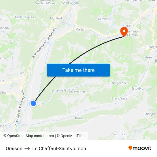 Oraison to Le Chaffaut-Saint-Jurson map