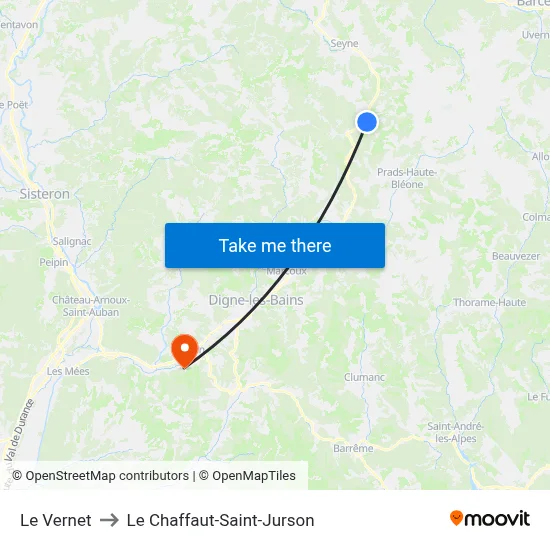 Le Vernet to Le Chaffaut-Saint-Jurson map