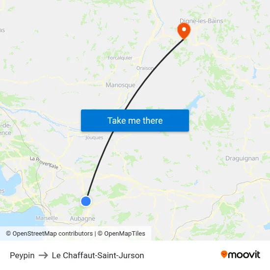 Peypin to Le Chaffaut-Saint-Jurson map
