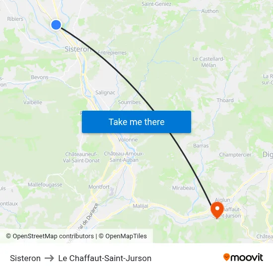 Sisteron to Le Chaffaut-Saint-Jurson map