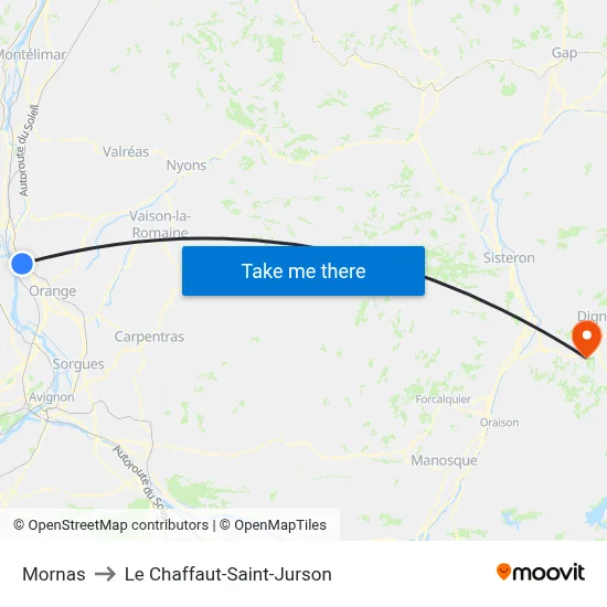 Mornas to Le Chaffaut-Saint-Jurson map