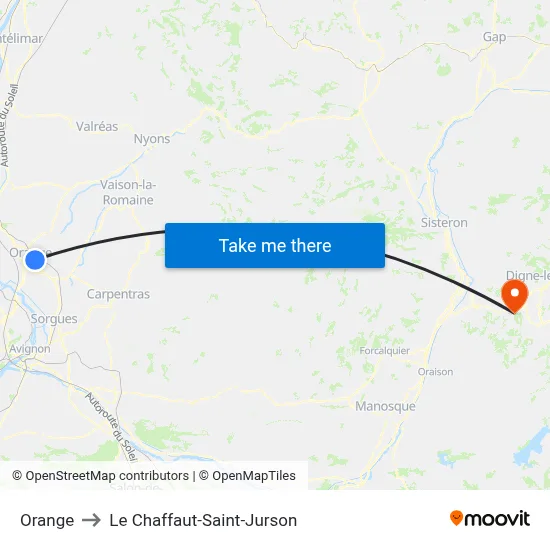 Orange to Le Chaffaut-Saint-Jurson map