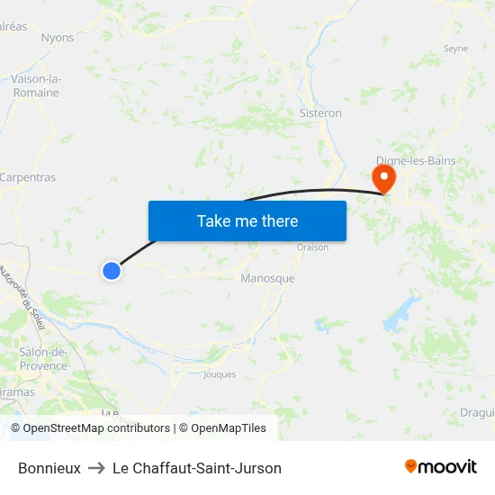 Bonnieux to Le Chaffaut-Saint-Jurson map