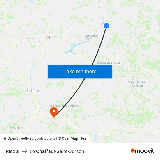 Risoul to Le Chaffaut-Saint-Jurson map