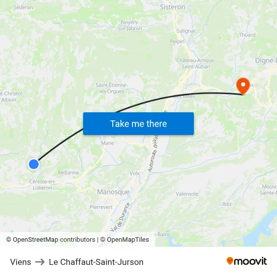 Viens to Le Chaffaut-Saint-Jurson map