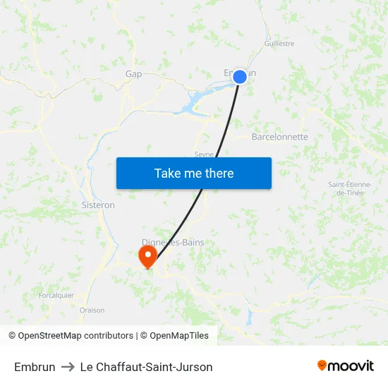 Embrun to Le Chaffaut-Saint-Jurson map
