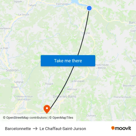 Barcelonnette to Le Chaffaut-Saint-Jurson map