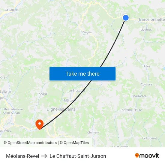 Méolans-Revel to Le Chaffaut-Saint-Jurson map