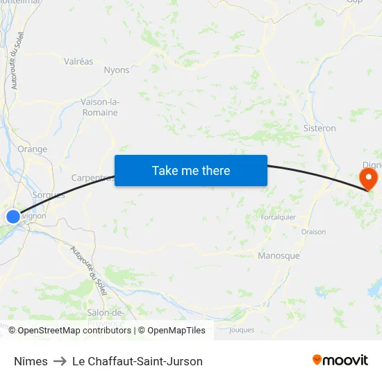 Nîmes to Le Chaffaut-Saint-Jurson map