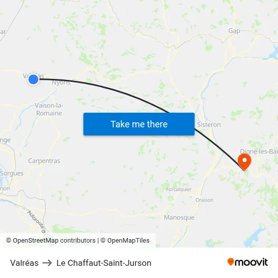 Valréas to Le Chaffaut-Saint-Jurson map