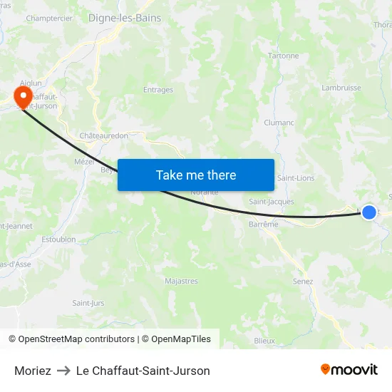 Moriez to Le Chaffaut-Saint-Jurson map