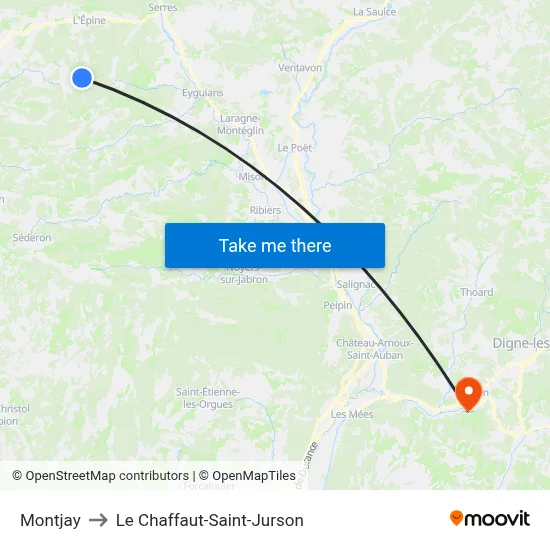 Montjay to Le Chaffaut-Saint-Jurson map